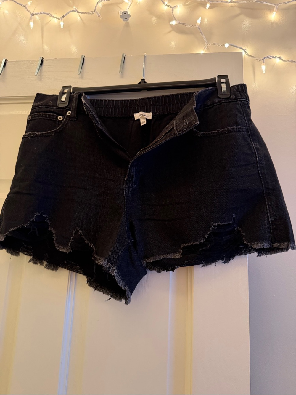 aerie Black Distressed High-Rise Denim Shorts